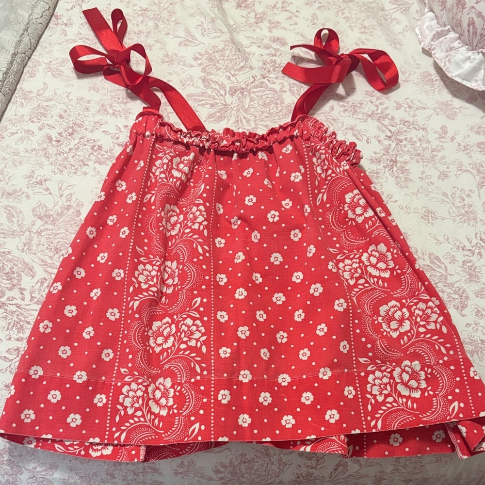 Red Floral Top Repurposed From A Vintage Bedsheet
